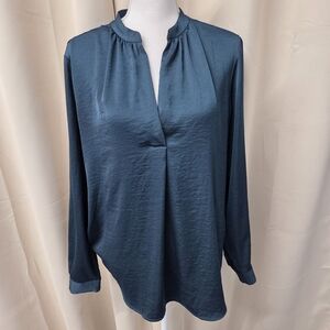 LOFT Teal Blouse with Gathered Neckline
